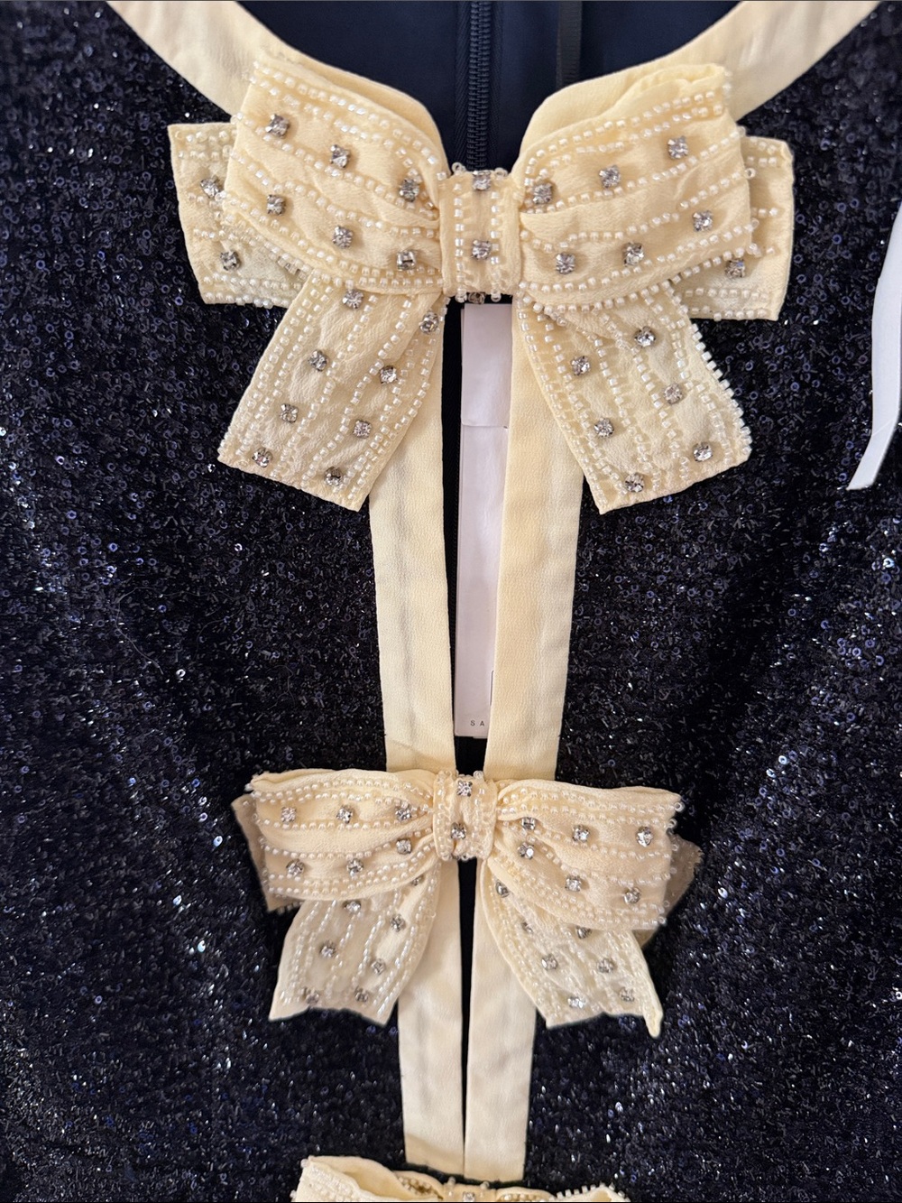 SALONI Black Sparkle Romper with Cream Trim & Bows - Picture 4 of 5